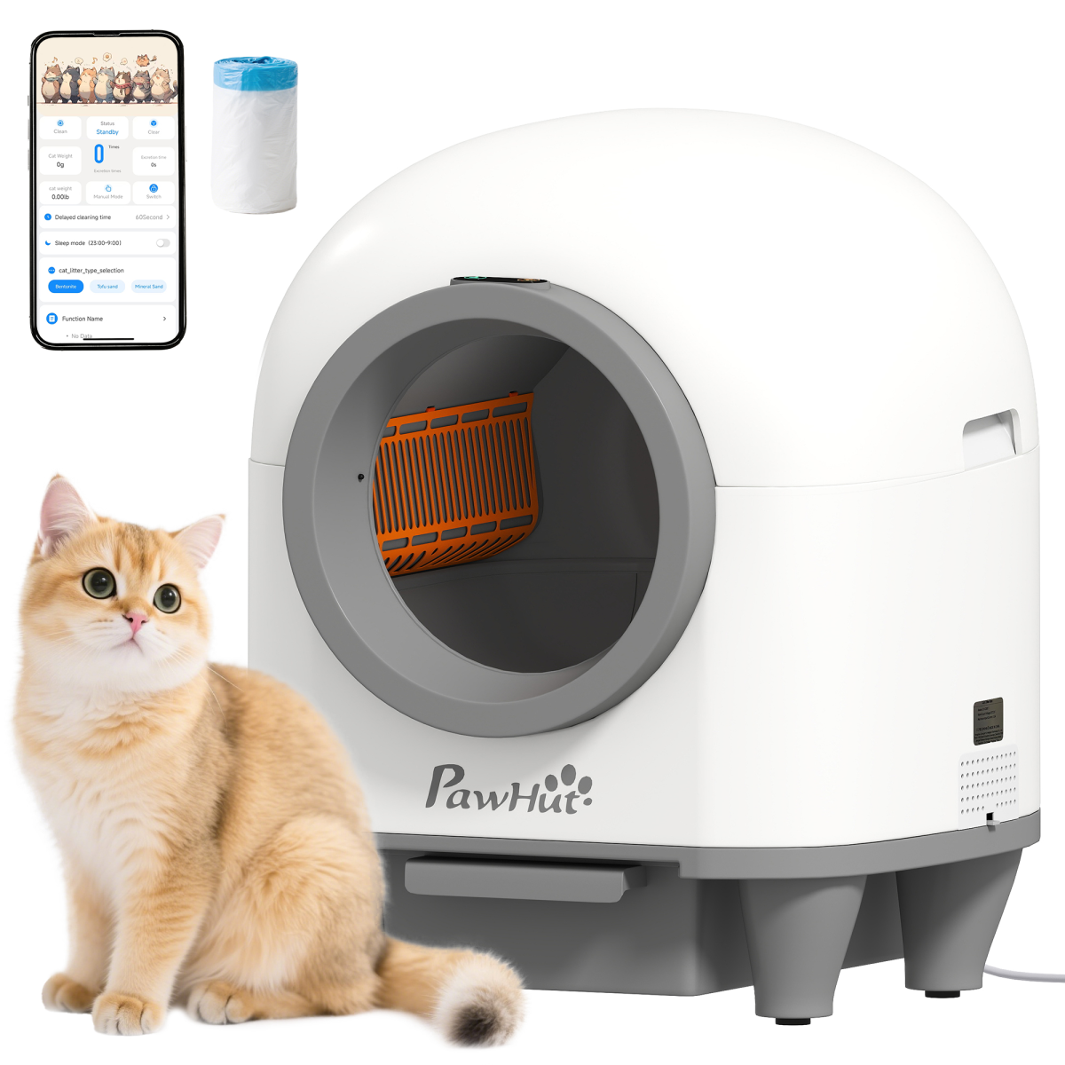 PawHut 80L Self Cleaning Cat Litter Tray with APP Control Safety Protection