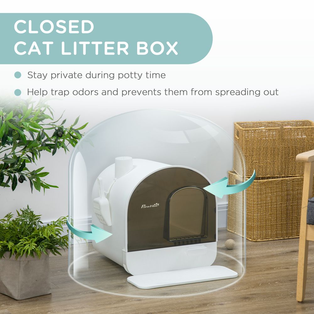 Hooded Cat Litter Tray - Kitten Toilet w/ Scoop, Filter, Flap Door - Best Quality, Easy Maintenance - 43x44x47cm